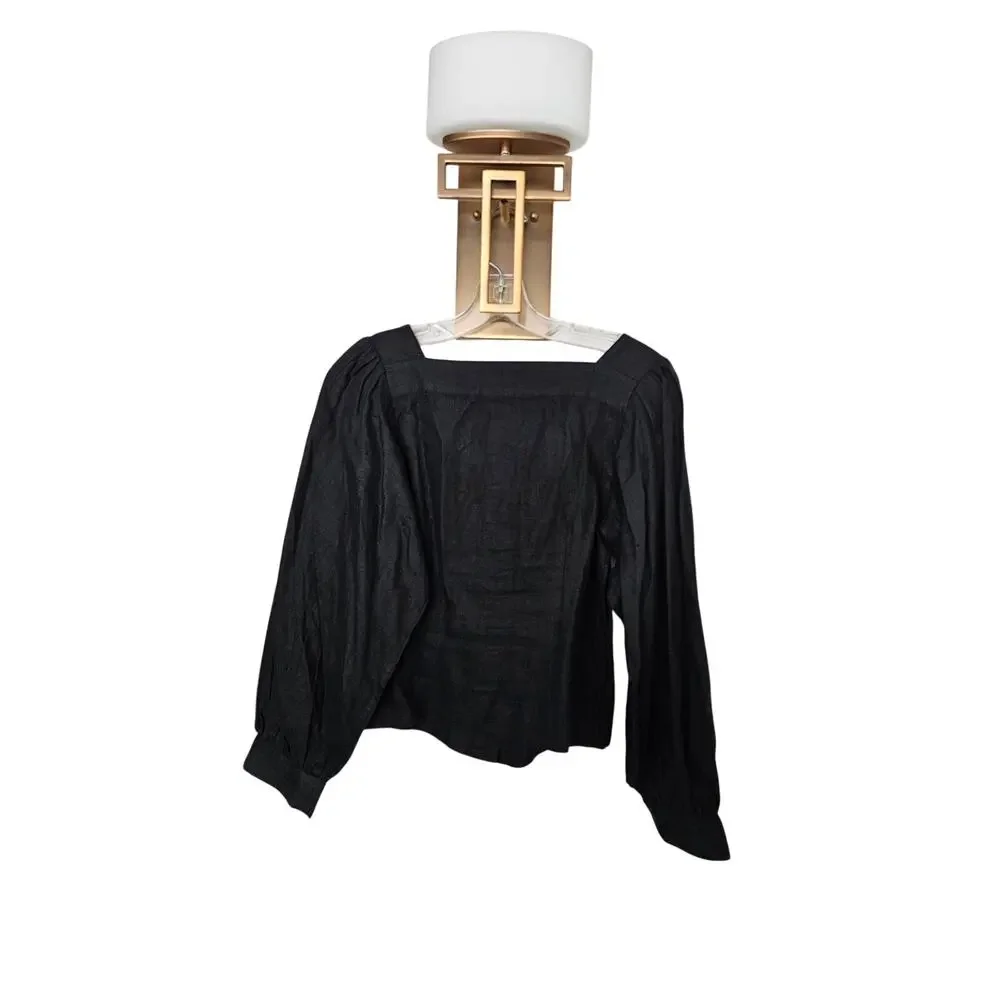 J. Crew Black Squareneck Button-Up Linen Top NWT Size X-Small